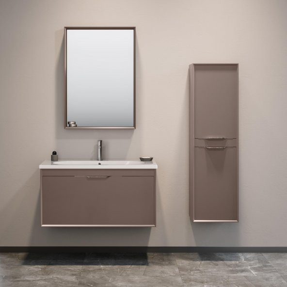 Orka Clay 100 cm Toprak Banyo Dolabı Takımı ve Boy Dolabı ürün görseli 1