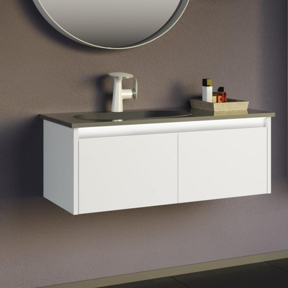 Orka Lisbon 90 cm Mat Beyaz Banyo Dolabı Alt Modül ve Lavabo ürün görseli 1