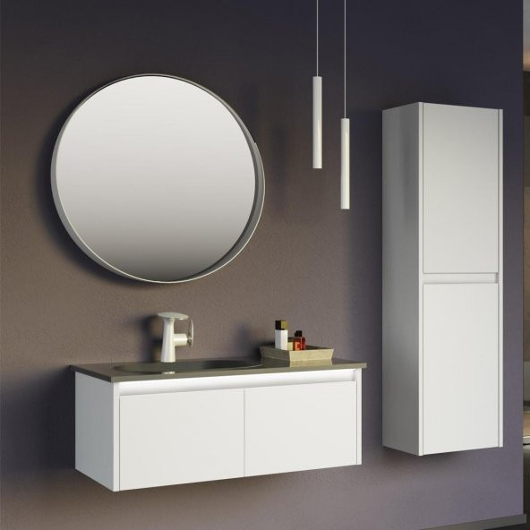 Orka Lisbon 90 cm Mat Beyaz Banyo Dolabı Takımı ve Boy Dolabı ürün görseli 1