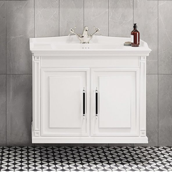 Denko Albatros 80 cm MDF Beyaz Banyo Dolabı Alt Modül ve Lavabo ürün görseli 1