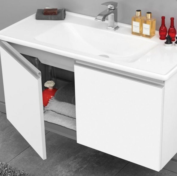 Orka Terme 80 cm Beyaz Banyo Dolabı Alt Modül ve Lavabo ürün görseli 1