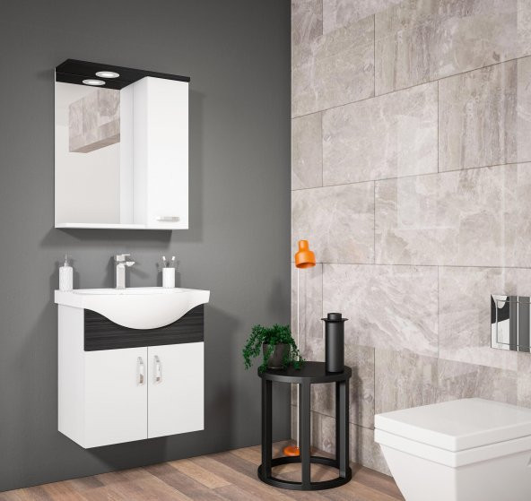Orka Duru 65 cm Asma MDF Freze Siyah Banyo Dolabı Takımı ürün görseli 1