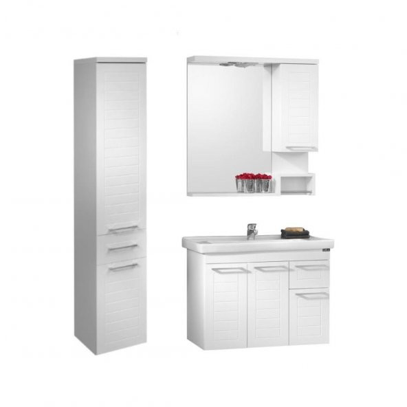 Orka Perge 85 cm Beyaz Banyo Dolabı Takımı ve Boy Dolabı ürün görseli 1