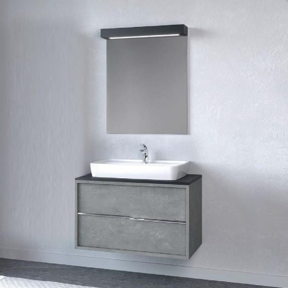 Denko Matia 80 cm MDF Retro Gümüş Banyo Dolabı Takımı ürün görseli 1