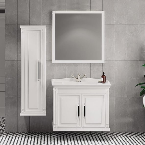 Denko Albatros 80 cm MDF Beyaz Banyo Dolabı Takımı ve Boy Dolabı ürün görseli 1
