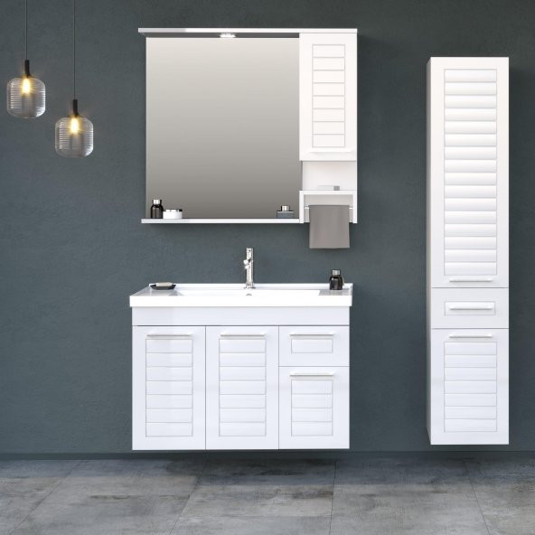 Orka Perge 100 cm Beyaz Banyo Dolabı Takımı ve Boy Dolabı ürün görseli 1
