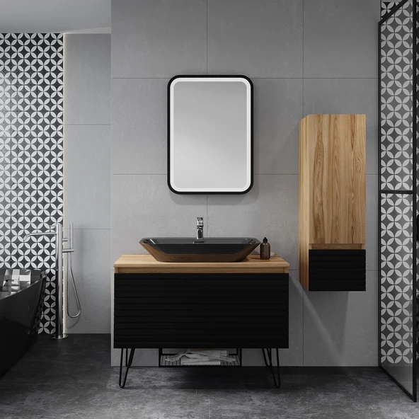 Denko Taylan 100 cm MDF Siyah Banyo Dolabı Takımı ve Boy Dolabı ürün görseli 1