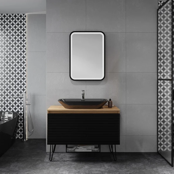 Denko Taylan 100 cm MDF Siyah Banyo Dolabı Takımı ürün görseli 1