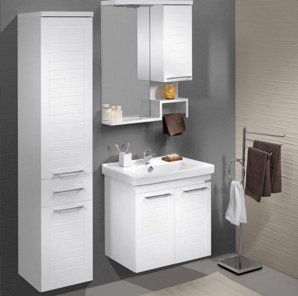 Orka Perge 65 cm Beyaz Banyo Dolabı Takımı,Sepetli Boy Dolabı ürün görseli 1
