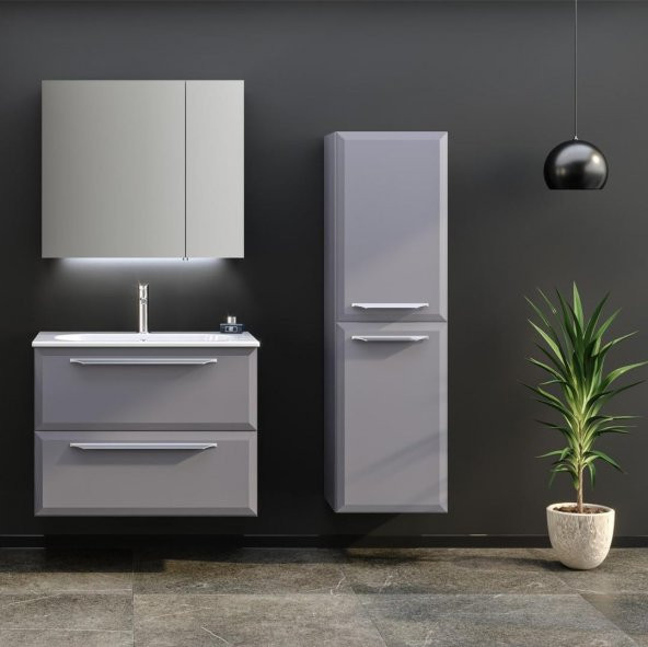 Orka Nuvola 80 cm Gri Banyo Dolabı Takımı ve Boy Dolabı ürün görseli 1