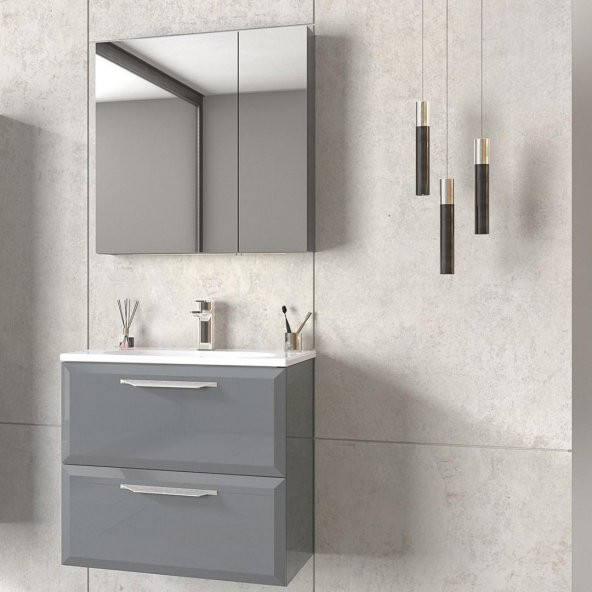 Orka Nuvola 65 cm Parlak Gri Banyo Dolabı Takımı ürün görseli 1