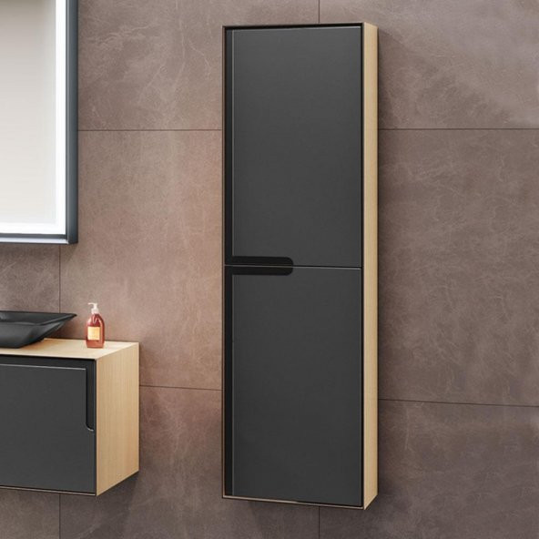 Orka Craft 40 cm Meşe-Mat Antrasit Banyo Boy Dolabı ürün görseli 1
