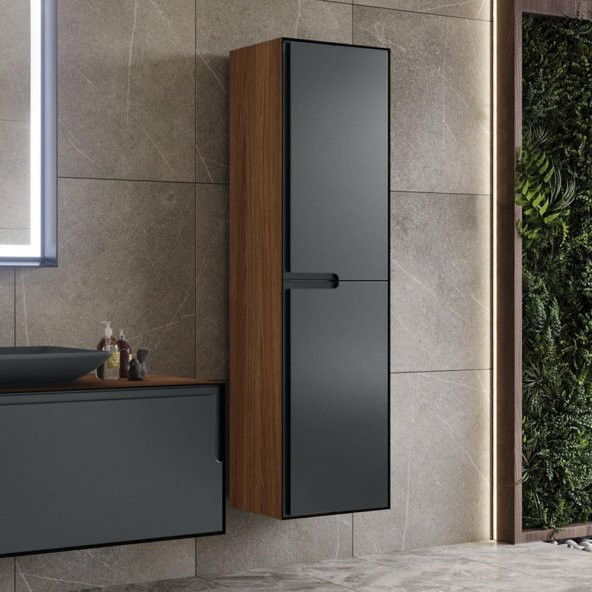 Orka Craft 40 cm Ceviz-Mat Antrasit Banyo Boy Dolabı ürün görseli 1