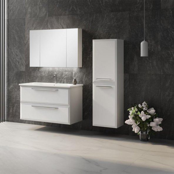 Orka Nuvola 100 cm Beyaz Banyo Dolabı Takımı ve Boy Dolabı ürün görseli 1
