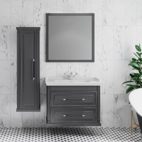 Denko Albatros 80 cm MDF Gri Banyo Dolabı Takımı ve Boy Dolabı ürün görseli 1
