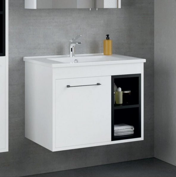 Denko Latte 65 cm MDF Beyaz Banyo Dolabı Alt Modül ve Lavabo ürün görseli 1