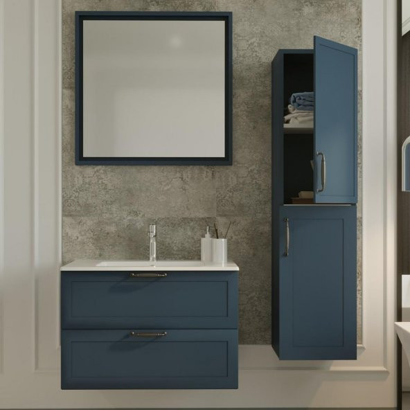 Denko Beyoğlu 35 cm MDF Mat Lacivert Banyo Boy Dolabı - Resim 2