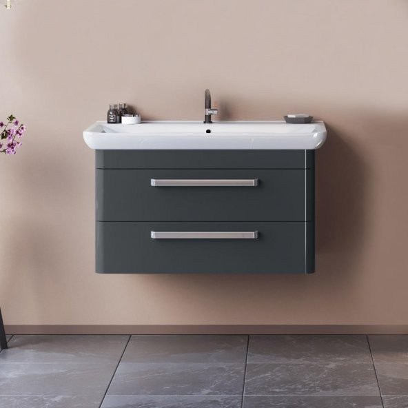 Orka Rose 100 cm Parlak Gri Banyo Dolabı Alt Modül ve Lavabo ürün görseli 1