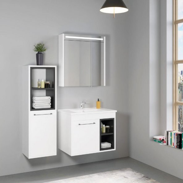 Denko Latte 35 cm MDF Beyaz Banyo Boy Dolabı - Resim 2