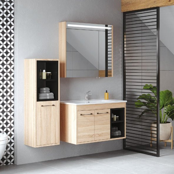 Denko Latte 35 cm MDF Sonoma Banyo Boy Dolabı - Resim 2