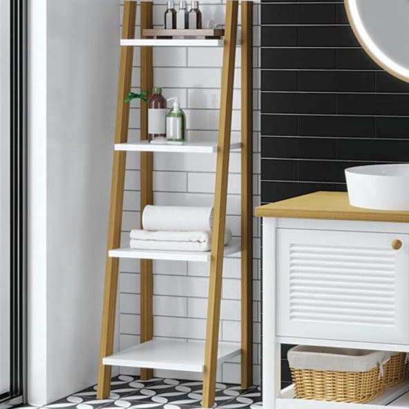 Denko Smarto 40 cm MDF Beyaz-Meşe Banyo Boy Dolabı ürün görseli 1