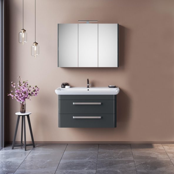Orka Rose 100 cm Parlak Gri Banyo Dolabı Takımı ürün görseli 1