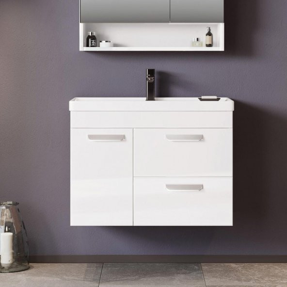 Orka Nova 80 cm Beyaz Banyo Dolabı Alt Modül ve Lavabo ürün görseli 1