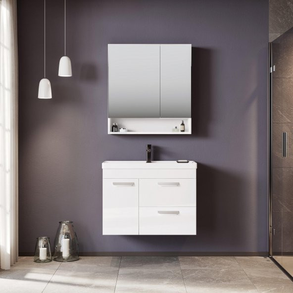 Orka Nova 80 cm Beyaz Banyo Dolabı Takımı ürün görseli 1