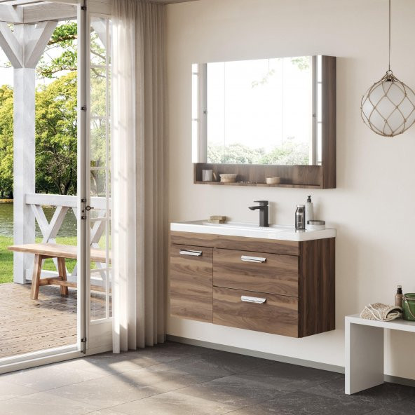 Orka Nova 100 cm İskoç Ceviz Banyo Dolabı Takımı ürün görseli 1