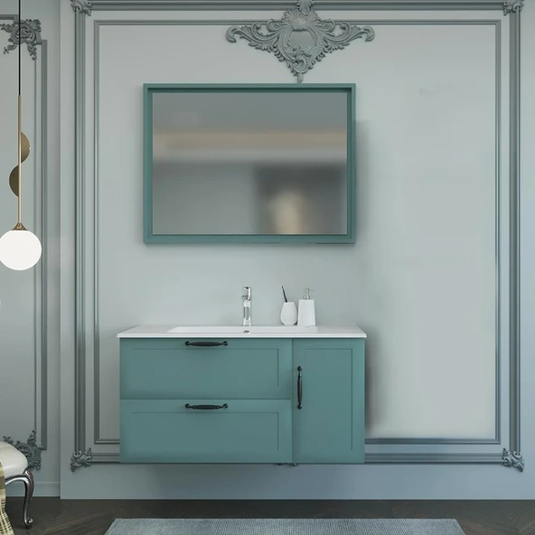 Denko Beyoğlu 100 cm MDF Mat Yeşil Banyo Dolabı Takımı ürün görseli 1