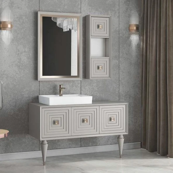 Denko Burcu 120 cm MDF Bej Banyo Dolabı Takımı ürün görseli 1