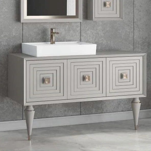 Denko Burcu 120 cm MDF Bej Banyo Dolabı Alt Modül ve Lavabo ürün görseli 1