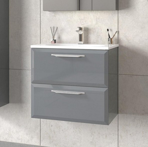 Orka Nuvola 65 cm Parlak Gri Banyo Dolabı Alt Modül ve Lavabo ürün görseli 1