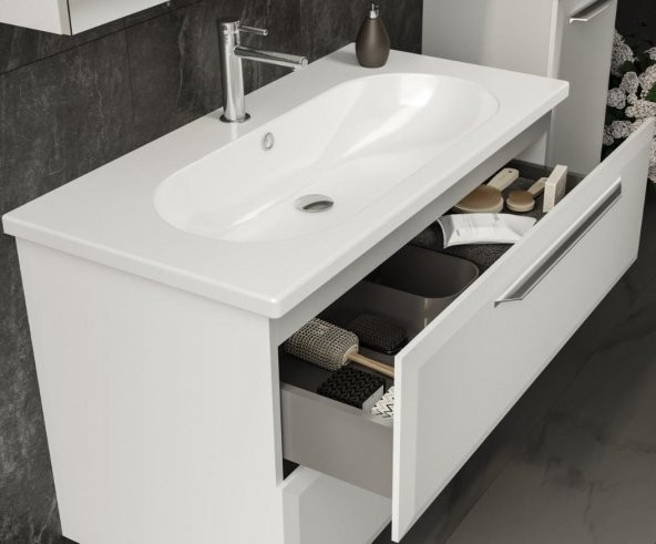Orka Nuvola 100 cm Beyaz Banyo Dolabı Alt Modül ve Lavabo ürün görseli 1