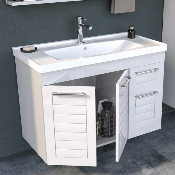 Orka Perge 100 cm Beyaz Banyo Dolabı Alt Modül ve Lavabo ürün görseli 1