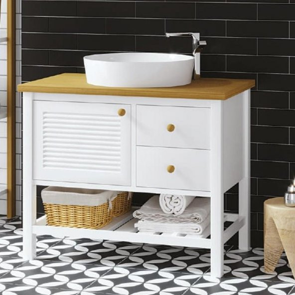 Denko Smarto 95 cm MDF Beyaz Banyo Dolabı Alt Modül ve Lavabo ürün görseli 1