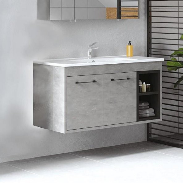 Denko Latte 100 cm MDF Retro Gümüş Banyo Dolabı Alt Modül, Lavabo ürün görseli 1