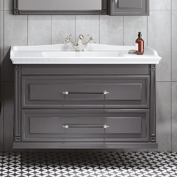 Denko Albatros 100 cm MDF Gri Banyo Dolabı Alt Modül ve Lavabo ürün görseli 1