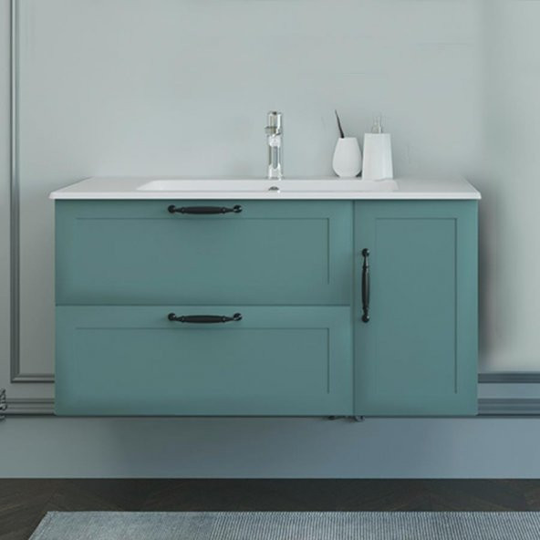 Denko Beyoğlu 100 cm MDF Mat Yeşil Banyo Dolabı Alt Modül, Lavabo ürün görseli 1