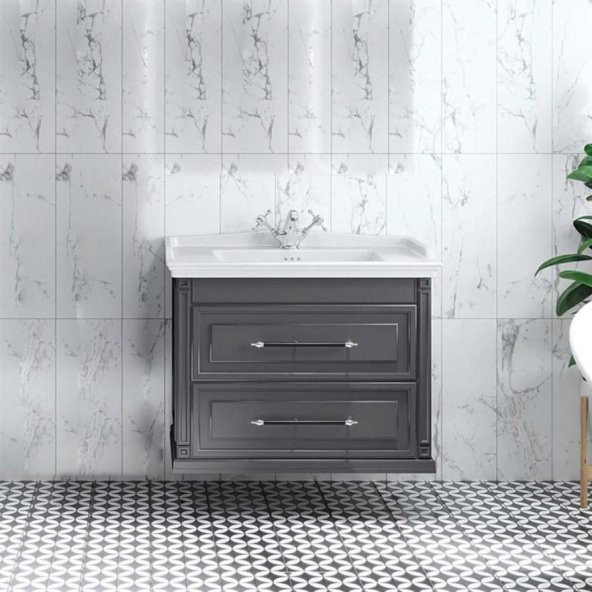Denko Albatros 80 cm MDF Gri Banyo Dolabı Alt Modül ve Lavabo ürün görseli 1