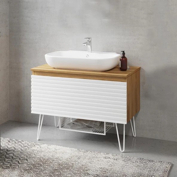 Denko Taylan 85 cm MDF Beyaz Banyo Dolabı Alt Modül ve Lavabo ürün görseli 1