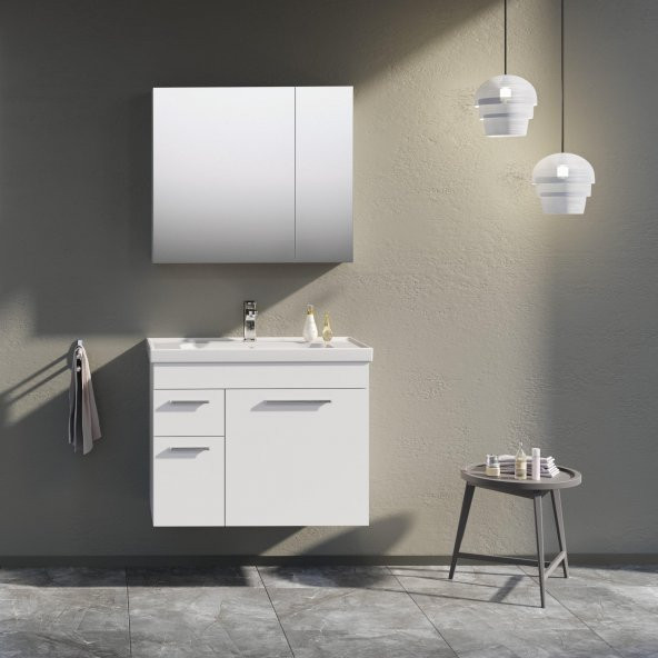 Orka Enez 80 cm Beyaz Banyo Dolabı Takımı ürün görseli 1