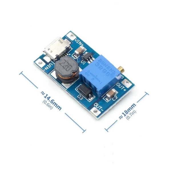 MT3608 Micro USB DC-DC Voltaj Yükseltici Modül - USB Soketli - 2A ürün görseli 1