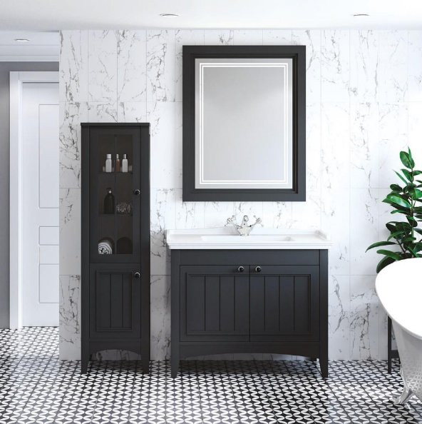 Denko Helena 100 cm MDF Antrasit Gri Banyo Dolabı Takımı ve Boy Dolabı ürün görseli 1