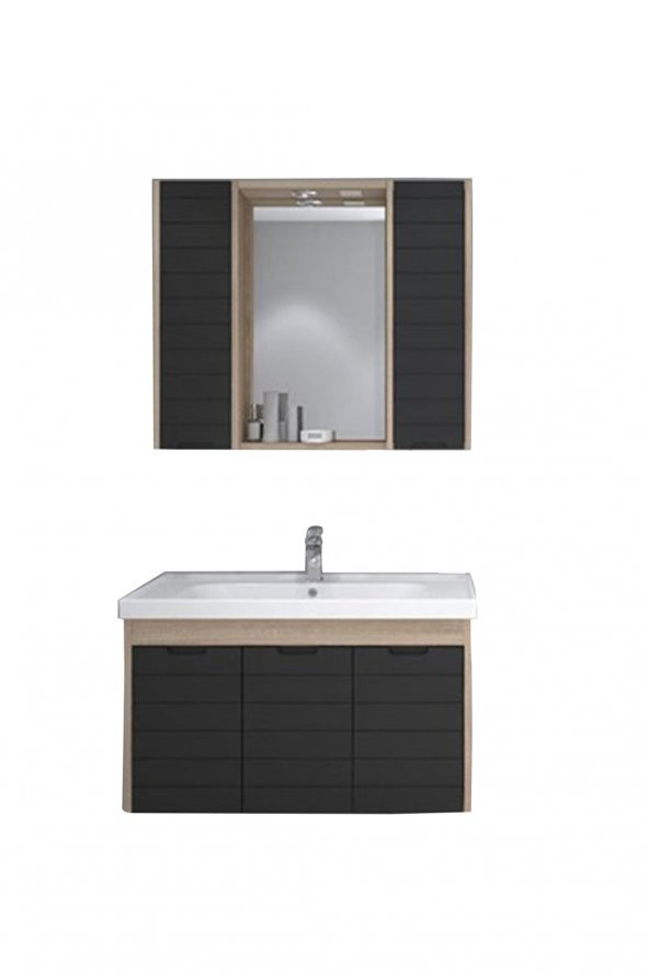 Denko Mostar 90 cm MDF Lake Banyo Dolabı Takımı-SİYAH ürün görseli 1