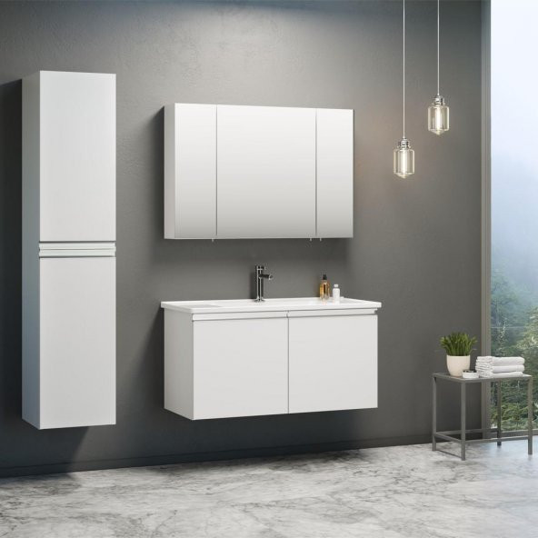 Orka Terme 100 cm Kaşmir Taş Banyo Dolabı Takımı ve Boy Dolabı ürün görseli 1