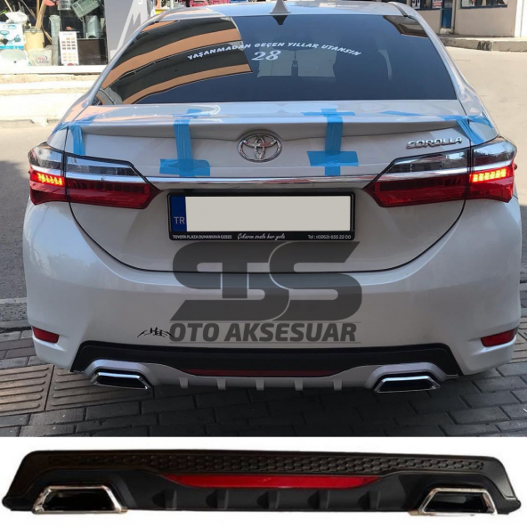 Toyota Corolla 2013-2018 Difüzör Arka Tampon Eki 2 Egzoz Çıkışlı Siyah Reflektörlü ürün görseli 1