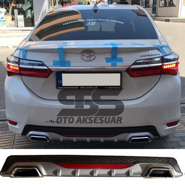 Toyota Corolla 2013-2018 Difüzör Arka Tampon Eki 2 Egzoz Çıkışlı Gri Reflektörlü ürün görseli 1