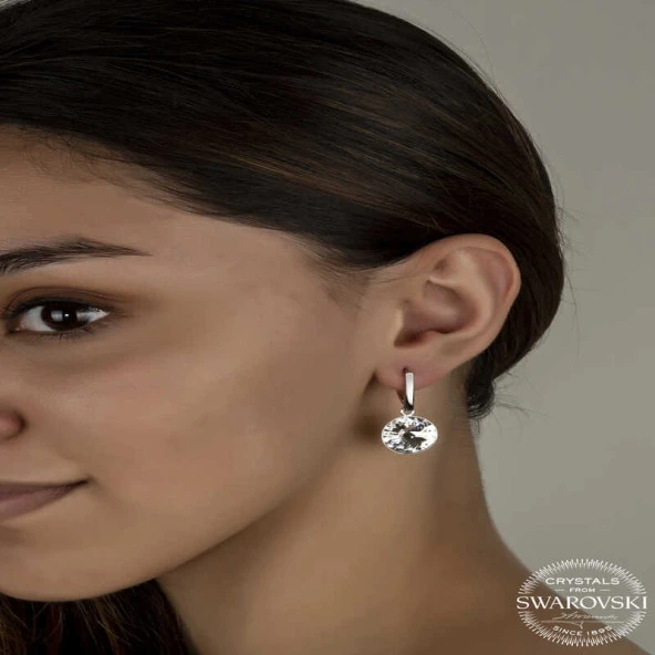 Swarovski Crystal Taşlı Gümüş Beyaz Sallantılı Kadın Küpe ürün görseli 1
