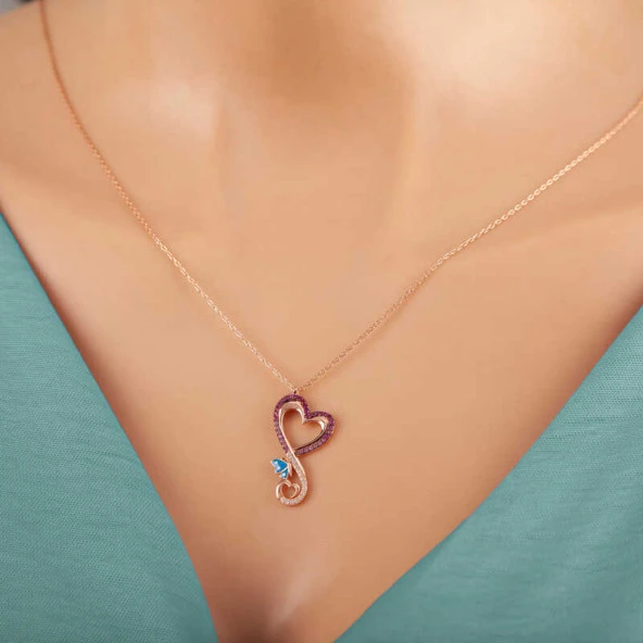 Gümüş Rose Kalpli Kelebek Kadın Kolye ürün görseli 1